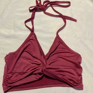 Cute pink silk crisscross crop top with tie strap and open back